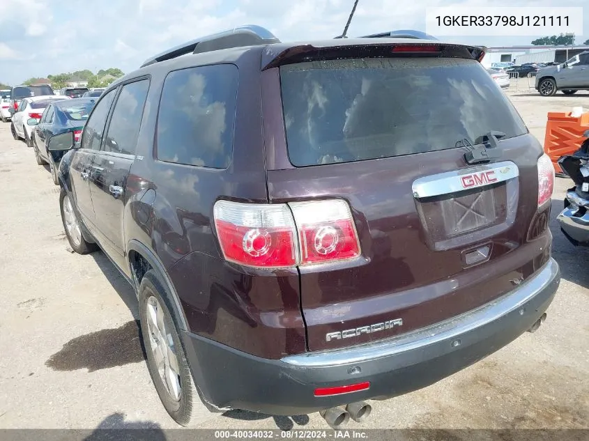 2008 GMC Acadia Slt-2 VIN: 1GKER33798J121111 Lot: 40034032