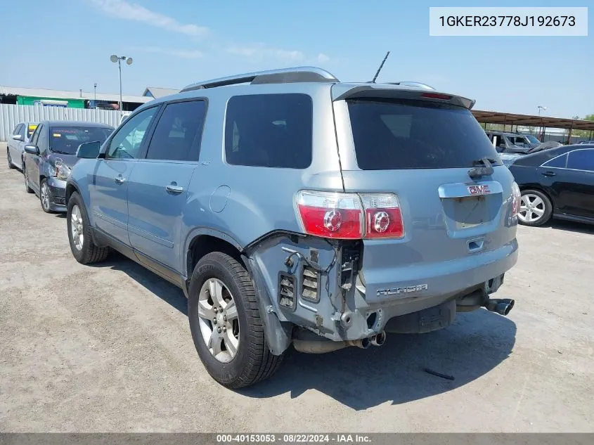 2008 GMC Acadia Slt-1 VIN: 1GKER23778J192673 Lot: 40153053