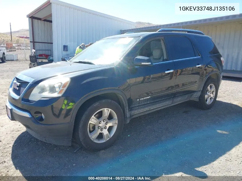 2008 GMC Acadia Slt-2 VIN: 1GKEV33748J135106 Lot: 40208014