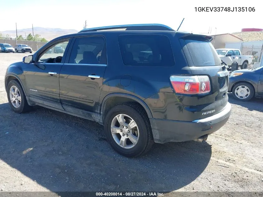 2008 GMC Acadia Slt-2 VIN: 1GKEV33748J135106 Lot: 40208014