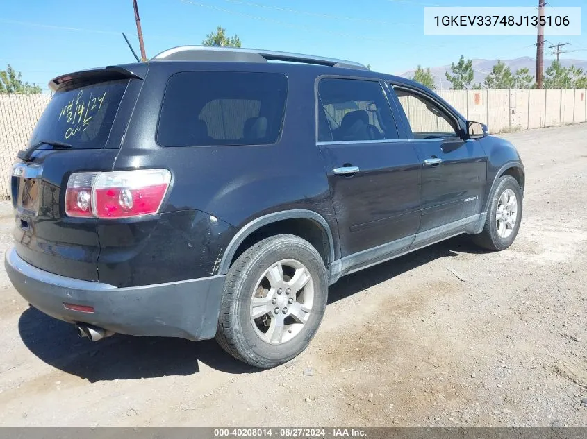 2008 GMC Acadia Slt-2 VIN: 1GKEV33748J135106 Lot: 40208014