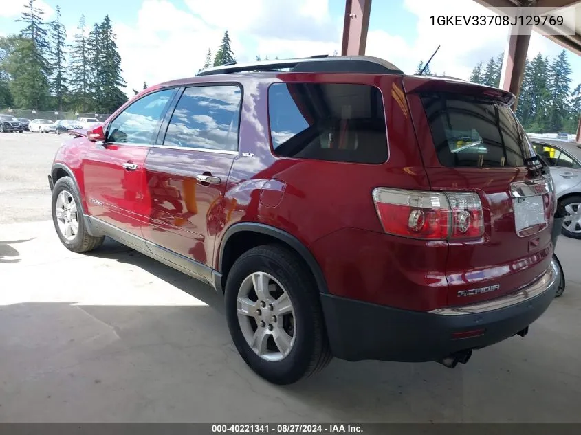 2008 GMC Acadia Slt-2 VIN: 1GKEV33708J129769 Lot: 40221341