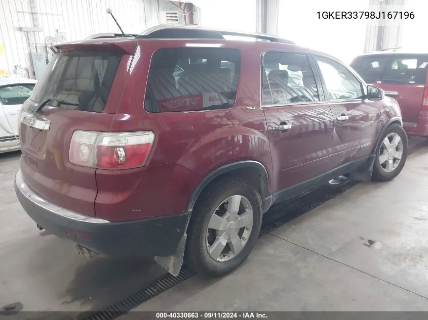 2008 GMC Acadia Slt-2 VIN: 1GKER33798J167196 Lot: 40330663