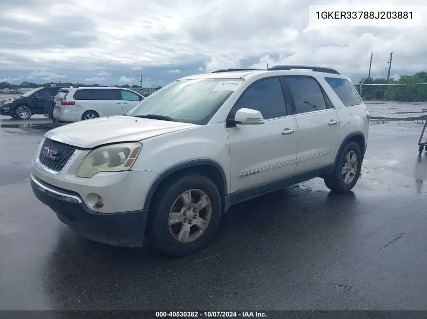 2008 GMC Acadia Slt-2 VIN: 1GKER33788J203881 Lot: 40530382