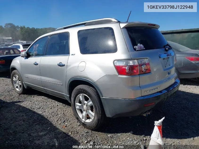 2008 GMC Acadia Slt-2 VIN: 1GKEV33798J122948 Lot: 40632799