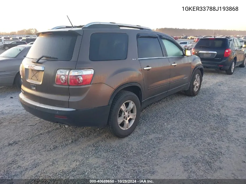 2008 GMC Acadia Slt-2 VIN: 1GKER33788J193868 Lot: 40689650