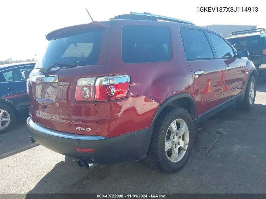 2008 GMC Acadia Sle-1 VIN: 1GKEV137X8J114913 Lot: 40722998