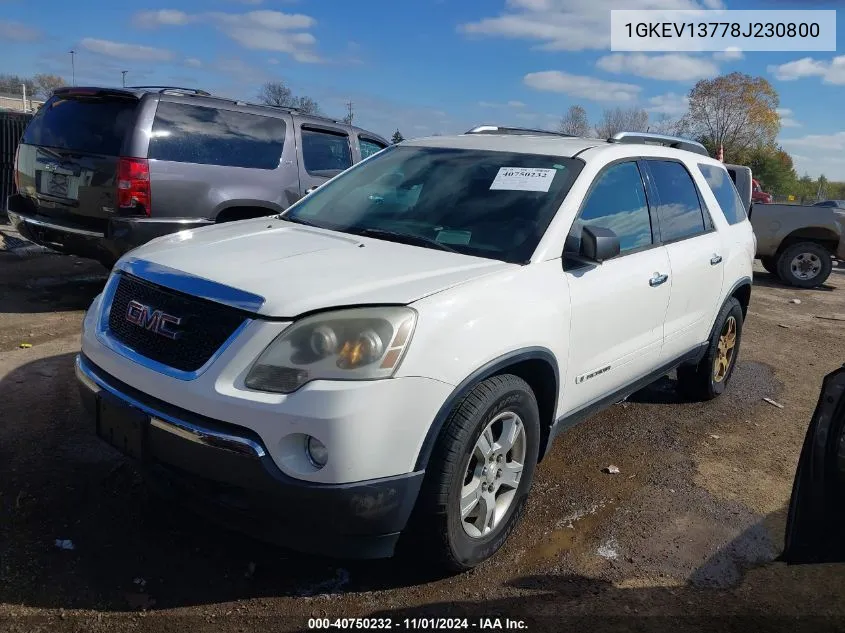 2008 GMC Acadia Sle-1 VIN: 1GKEV13778J230800 Lot: 40750232