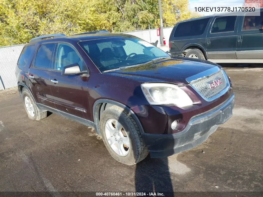 2008 GMC Acadia Sle-1 VIN: 1GKEV13778J170520 Lot: 40760461