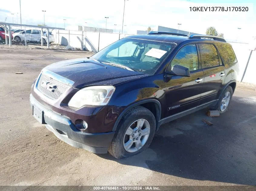 2008 GMC Acadia Sle-1 VIN: 1GKEV13778J170520 Lot: 40760461