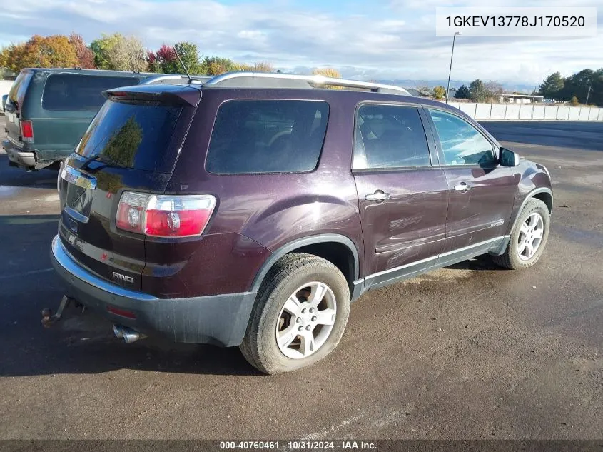 2008 GMC Acadia Sle-1 VIN: 1GKEV13778J170520 Lot: 40760461