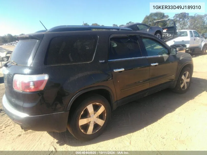 2009 GMC Acadia Slt-2 VIN: 1GKER33D49J189310 Lot: 40444925