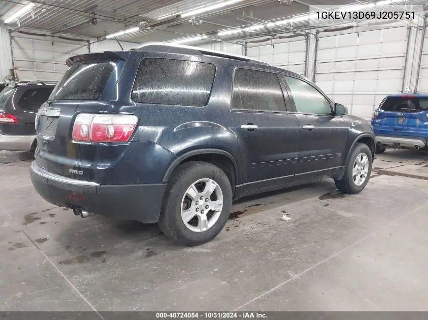 2009 GMC Acadia Sle-1 VIN: 1GKEV13D69J205751 Lot: 40724054