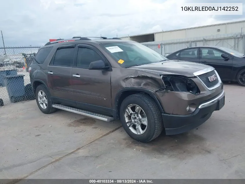 1GKLRLED0AJ142252 2010 GMC Acadia Sle