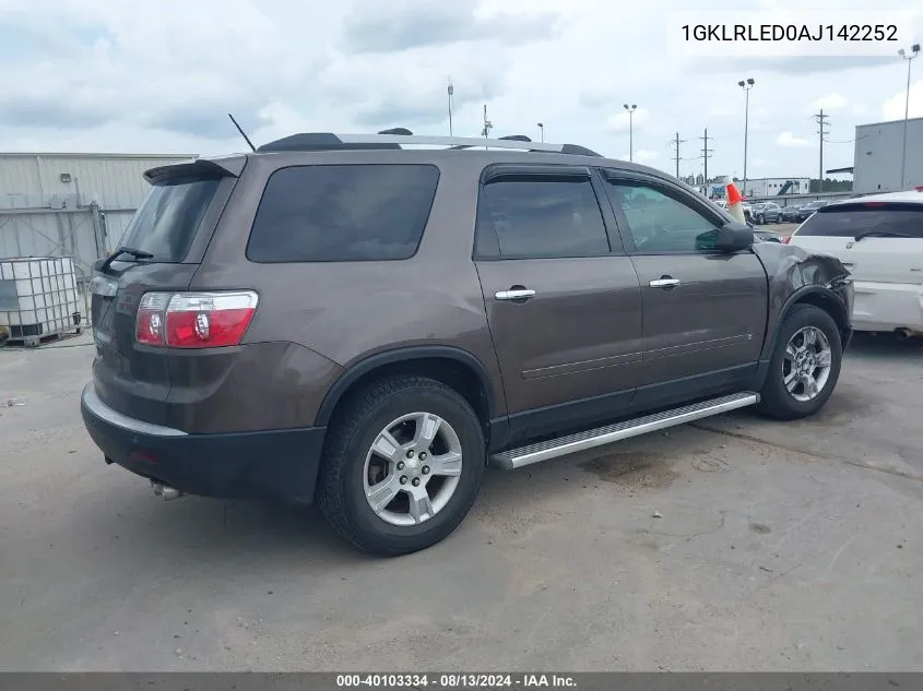 2010 GMC Acadia Sle VIN: 1GKLRLED0AJ142252 Lot: 40103334