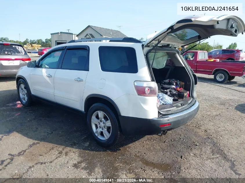 2010 GMC Acadia Sle VIN: 1GKLRLED0AJ241654 Lot: 40149841