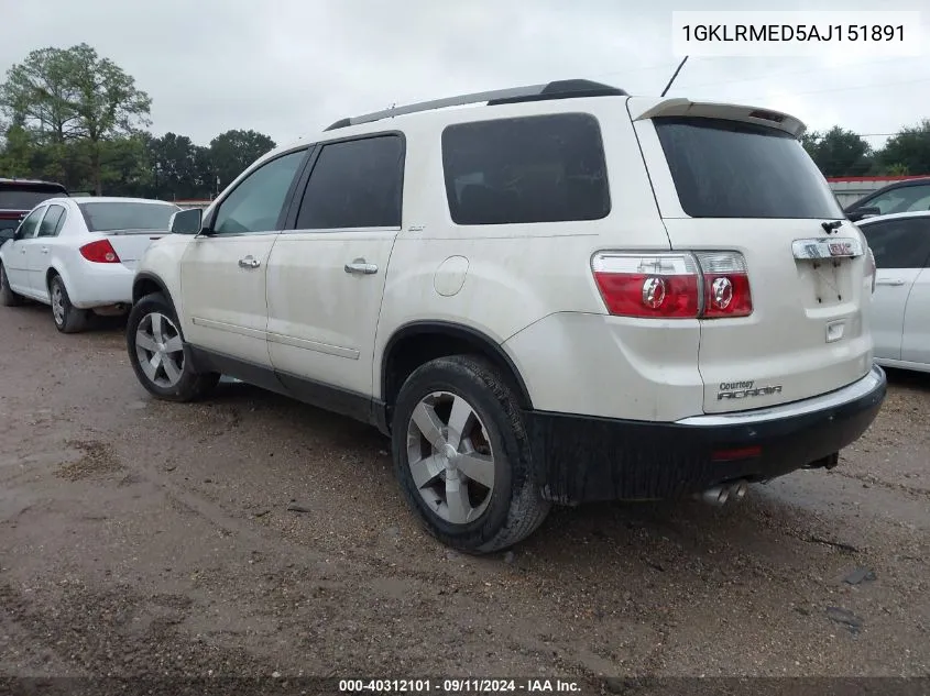 2010 GMC Acadia Slt-1 VIN: 1GKLRMED5AJ151891 Lot: 40312101