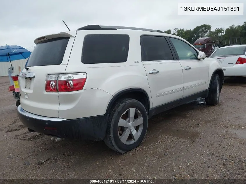 2010 GMC Acadia Slt-1 VIN: 1GKLRMED5AJ151891 Lot: 40312101