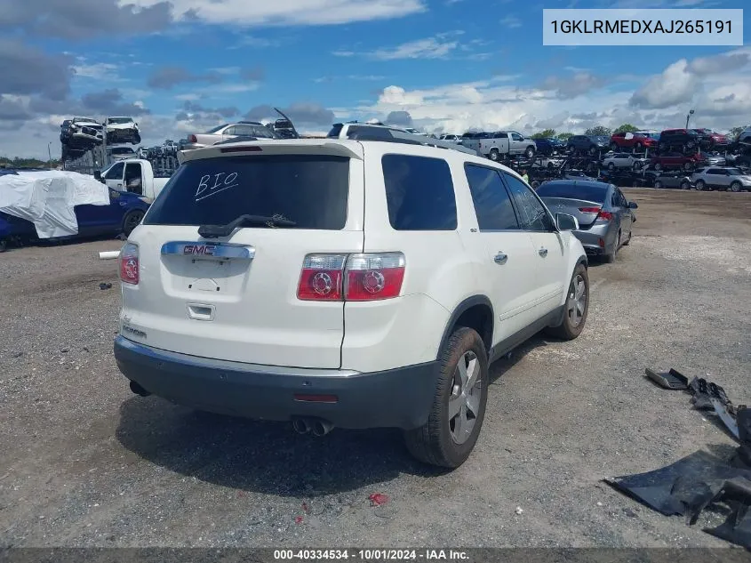 2010 GMC Acadia Slt-1 VIN: 1GKLRMEDXAJ265191 Lot: 40334534