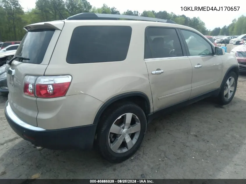 2010 GMC Acadia Slt-1 VIN: 1GKLRMED4AJ170657 Lot: 40466339