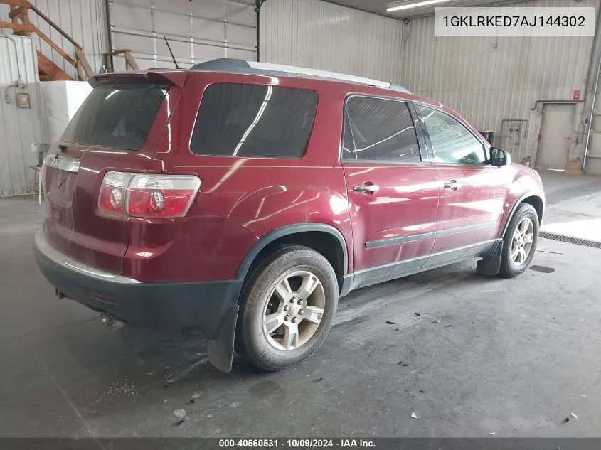 2010 GMC Acadia Sl VIN: 1GKLRKED7AJ144302 Lot: 40560531