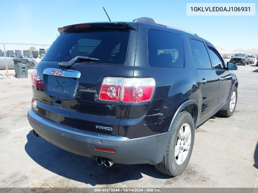 2010 GMC Acadia Sle VIN: 1GKLVLED0AJ106931 Lot: 40579544