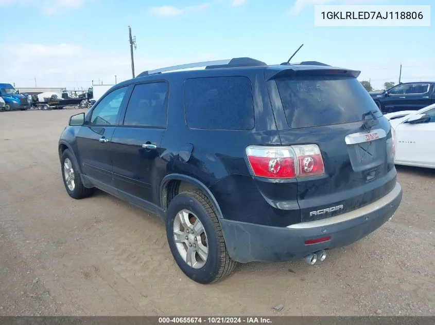 2010 GMC Acadia Sle VIN: 1GKLRLED7AJ118806 Lot: 40655674