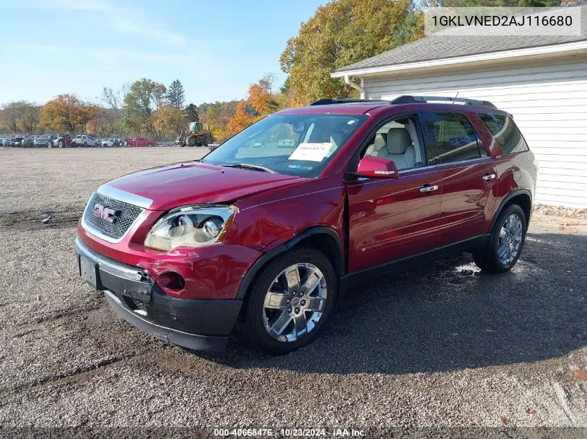 2010 GMC Acadia Slt-2 VIN: 1GKLVNED2AJ116680 Lot: 40668476