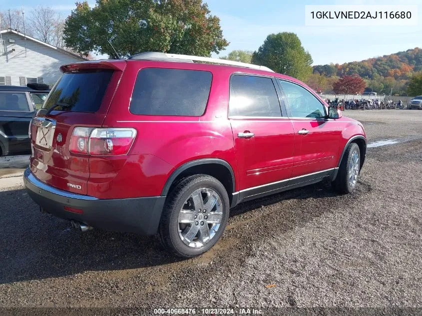 2010 GMC Acadia Slt-2 VIN: 1GKLVNED2AJ116680 Lot: 40668476