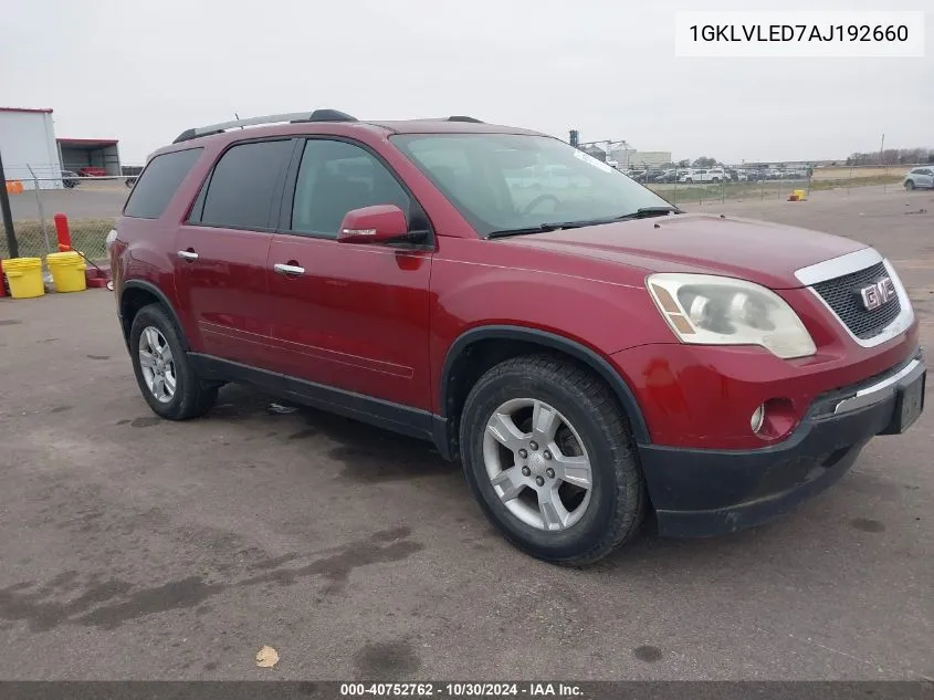 2010 GMC Acadia Sle VIN: 1GKLVLED7AJ192660 Lot: 40752762