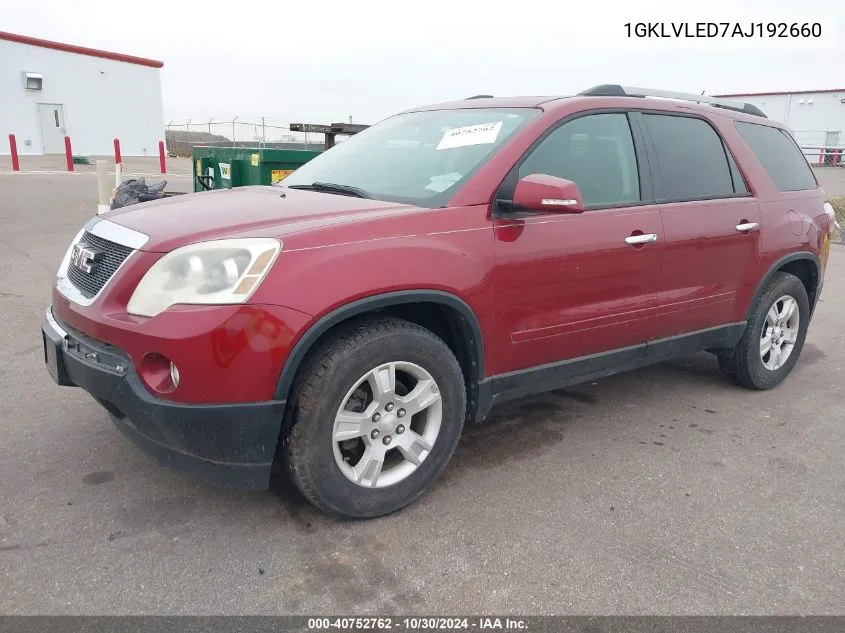 2010 GMC Acadia Sle VIN: 1GKLVLED7AJ192660 Lot: 40752762