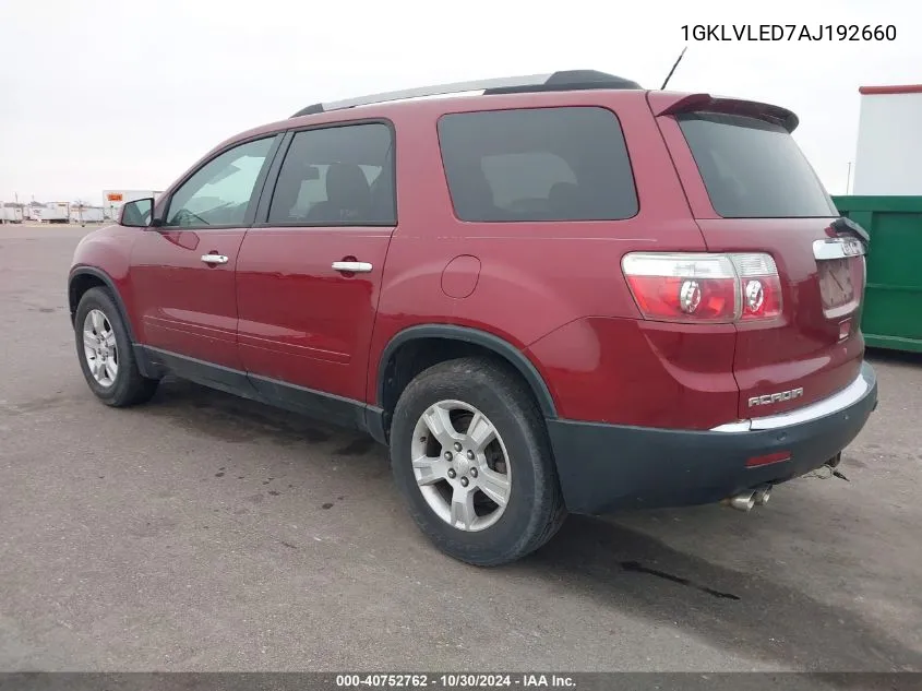 1GKLVLED7AJ192660 2010 GMC Acadia Sle