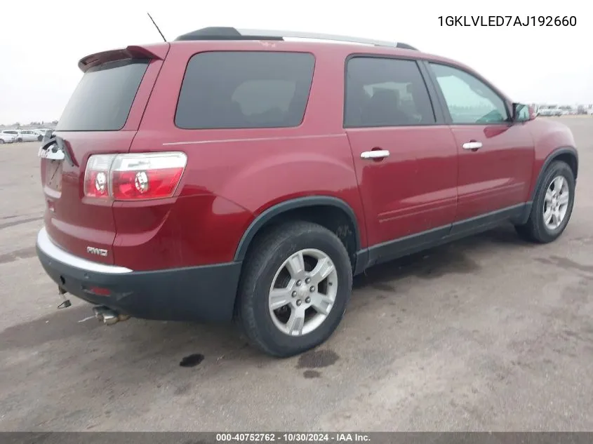 2010 GMC Acadia Sle VIN: 1GKLVLED7AJ192660 Lot: 40752762