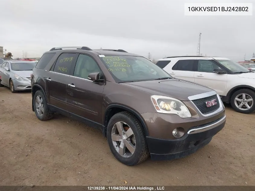 2011 GMC Acadia Slt-2 VIN: 1GKKVSED1BJ242802 Lot: 12139238