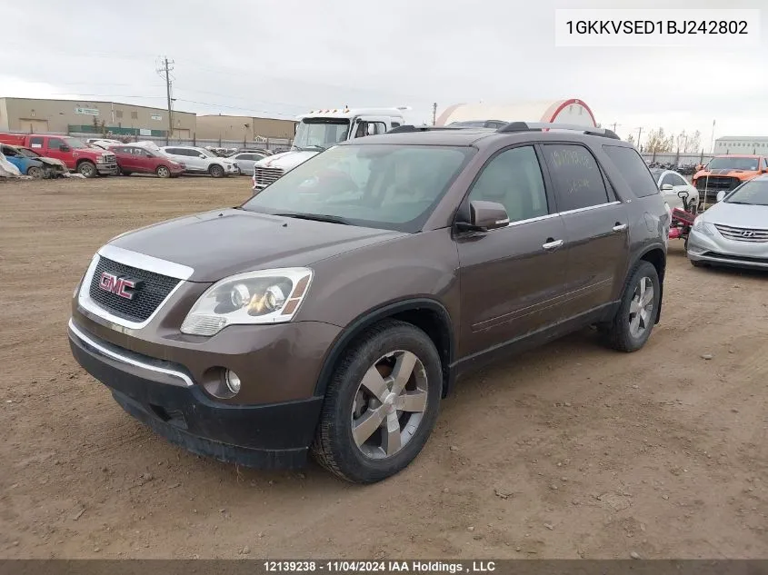 2011 GMC Acadia Slt-2 VIN: 1GKKVSED1BJ242802 Lot: 12139238