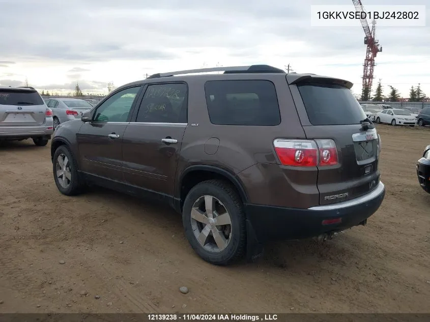 2011 GMC Acadia Slt-2 VIN: 1GKKVSED1BJ242802 Lot: 12139238