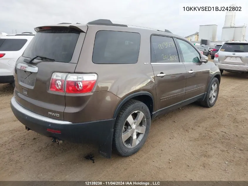 2011 GMC Acadia Slt-2 VIN: 1GKKVSED1BJ242802 Lot: 12139238