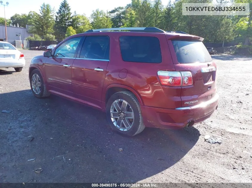 2011 GMC Acadia Denali VIN: 1GKKVTED6BJ334655 Lot: 39490375