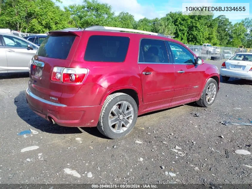 2011 GMC Acadia Denali VIN: 1GKKVTED6BJ334655 Lot: 39490375