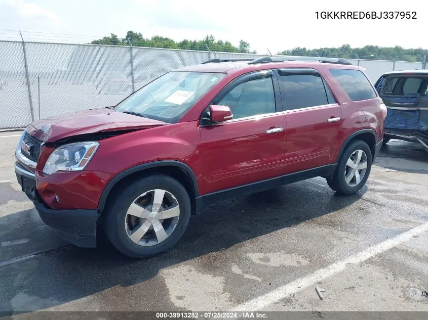 2011 GMC Acadia Slt-1 VIN: 1GKKRRED6BJ337952 Lot: 39913282