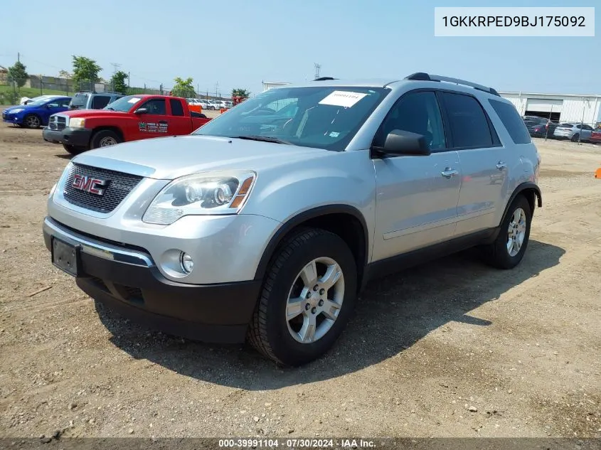 2011 GMC Acadia Sle VIN: 1GKKRPED9BJ175092 Lot: 39991104