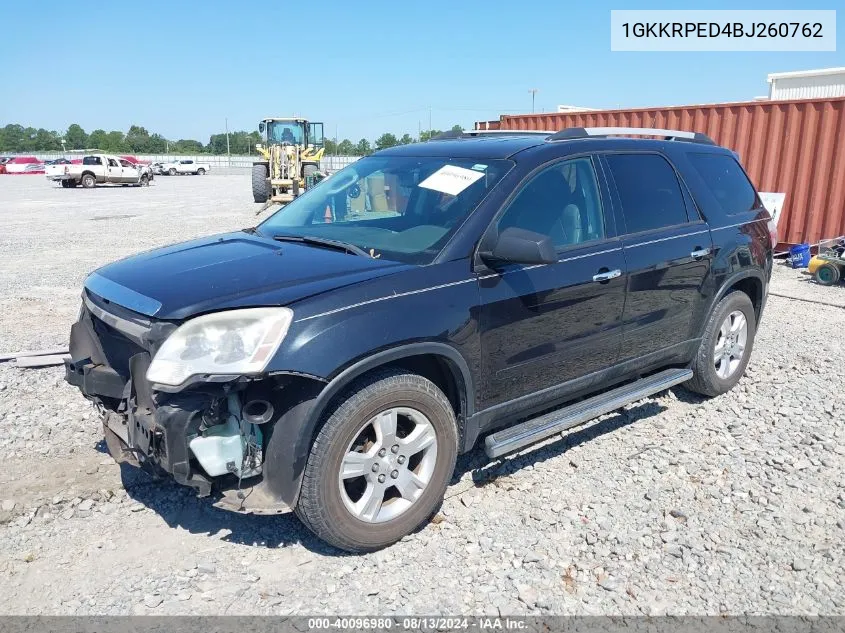 2011 GMC Acadia Sle VIN: 1GKKRPED4BJ260762 Lot: 40096980