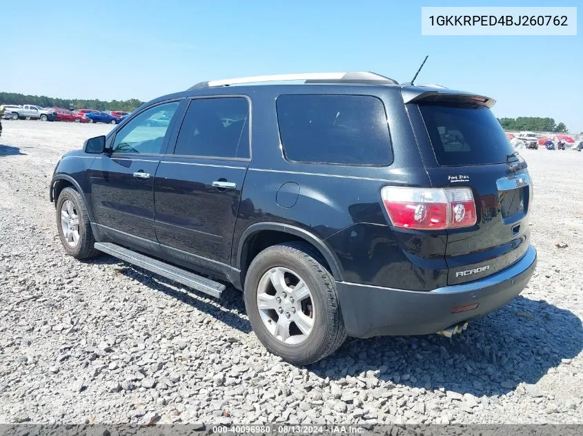 2011 GMC Acadia Sle VIN: 1GKKRPED4BJ260762 Lot: 40096980