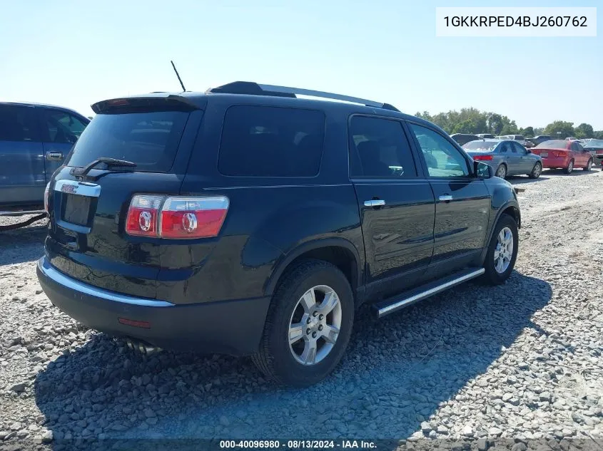 2011 GMC Acadia Sle VIN: 1GKKRPED4BJ260762 Lot: 40096980