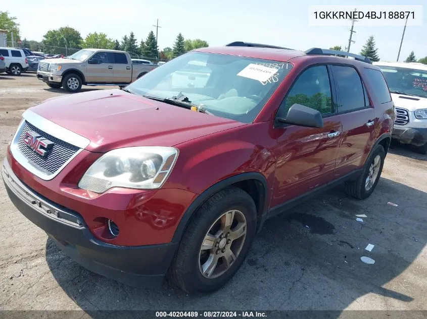 2011 GMC Acadia Sl VIN: 1GKKRNED4BJ188871 Lot: 40204489