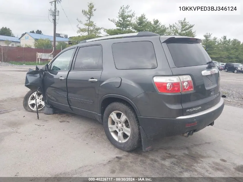 2011 GMC Acadia Sle VIN: 1GKKVPED3BJ346124 Lot: 40226717