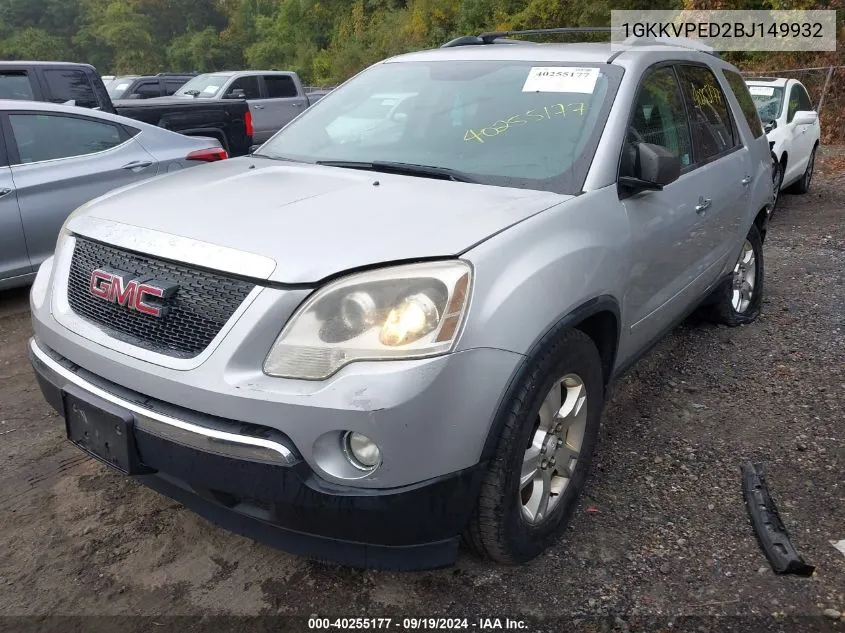 2011 GMC Acadia Sle VIN: 1GKKVPED2BJ149932 Lot: 40255177