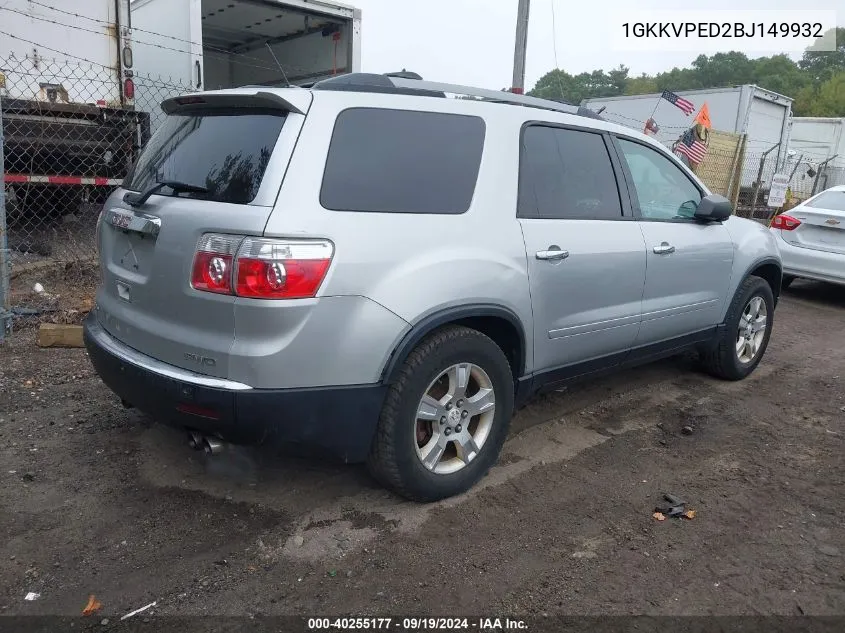 2011 GMC Acadia Sle VIN: 1GKKVPED2BJ149932 Lot: 40255177