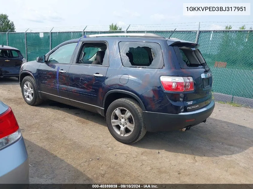 2011 GMC Acadia Sle VIN: 1GKKVPED3BJ317951 Lot: 40319018