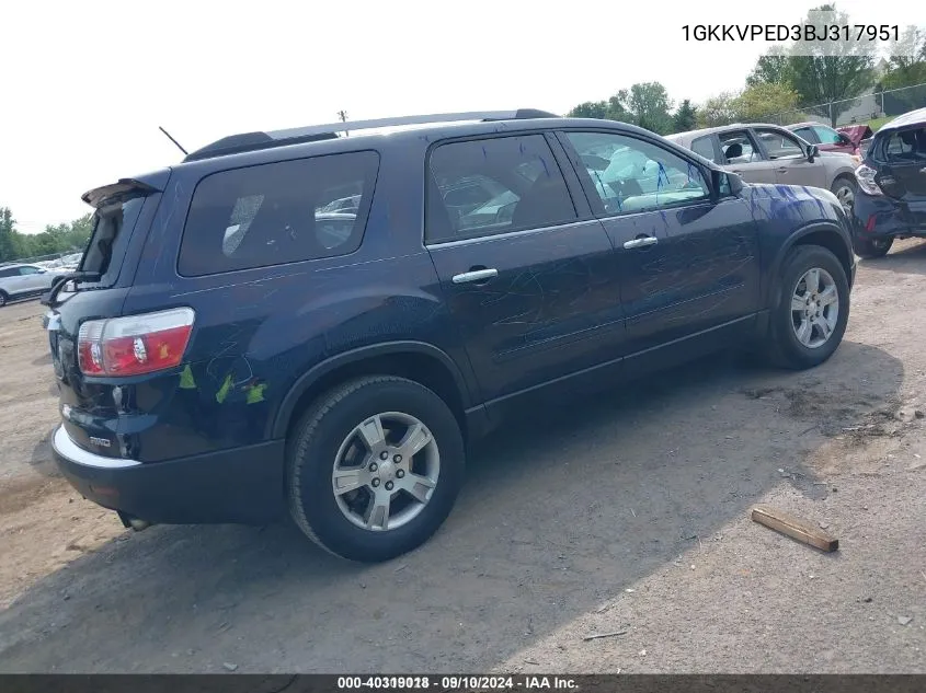 2011 GMC Acadia Sle VIN: 1GKKVPED3BJ317951 Lot: 40319018